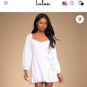 Lulu’s Always the Right Time White Ruffled Balloon Sleeve Mini Dress Women’s L